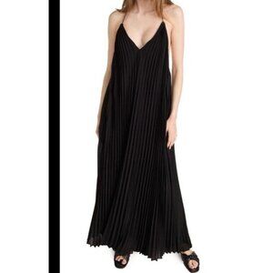 Jonathan Simkhai Sz 4 Maxi Dress Gown Black Pleated Preppy Designer Luxury Boho